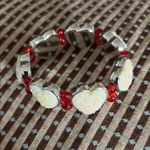 Heart Charm Bracelet with Red and Cream Accents